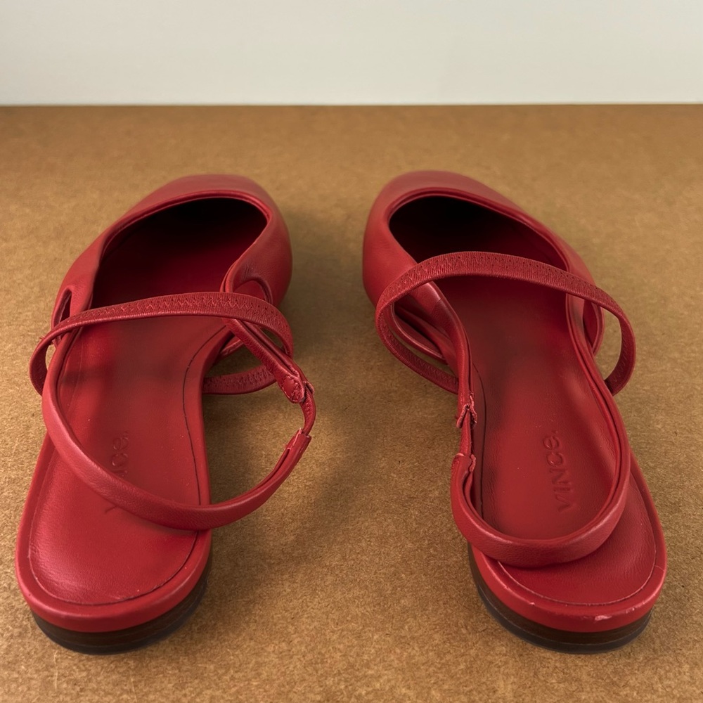 NEW VINCE RED LEATHER SLINGBACK FLATS - Picture 5 of 13